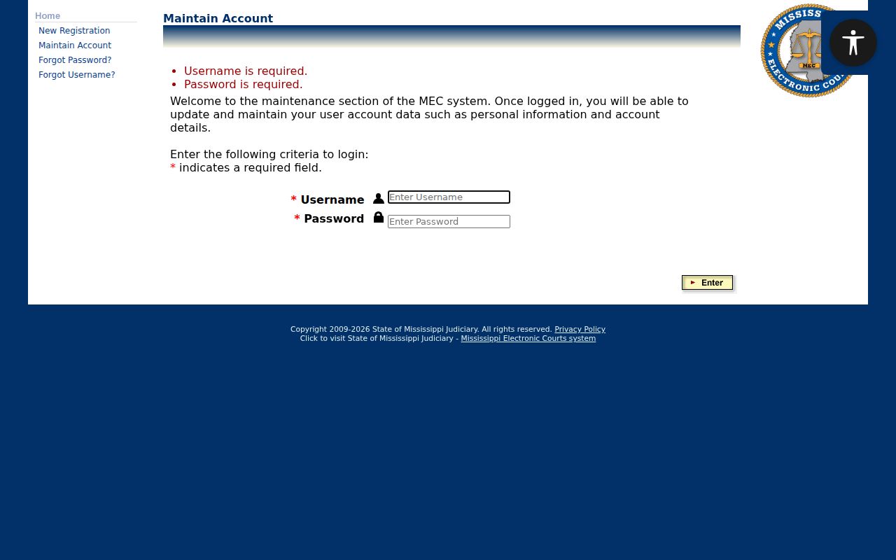 Clay County case lookup PAMEC login screen
