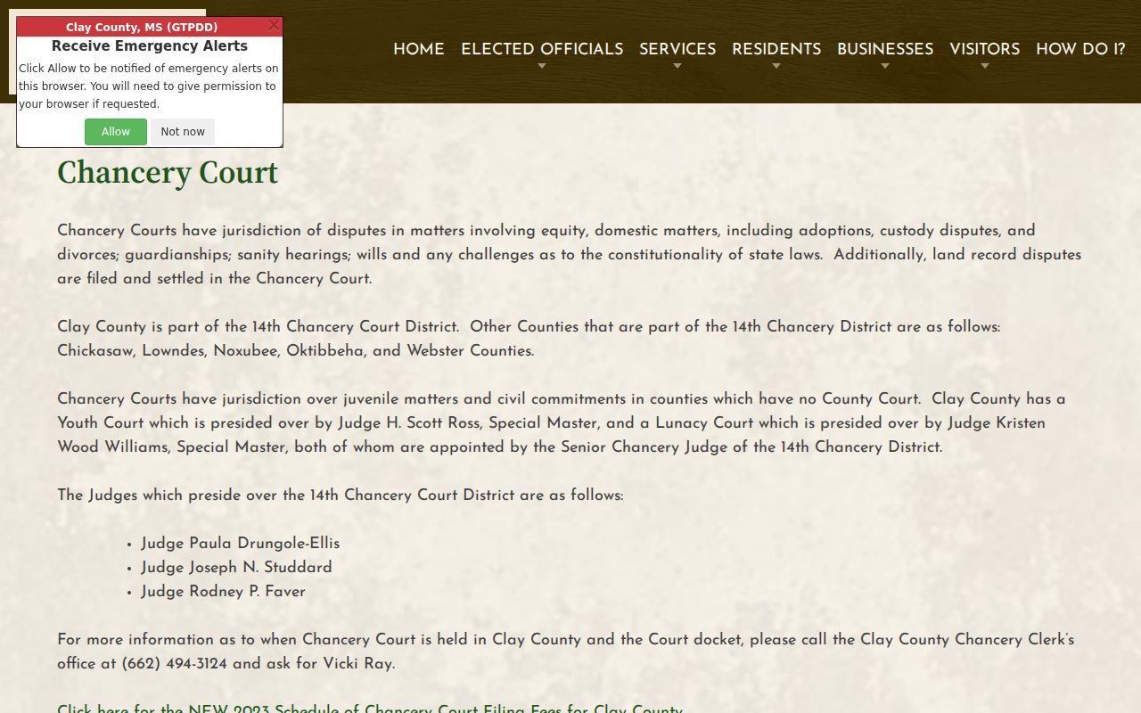 Clay County civil docket access through Chancery Court