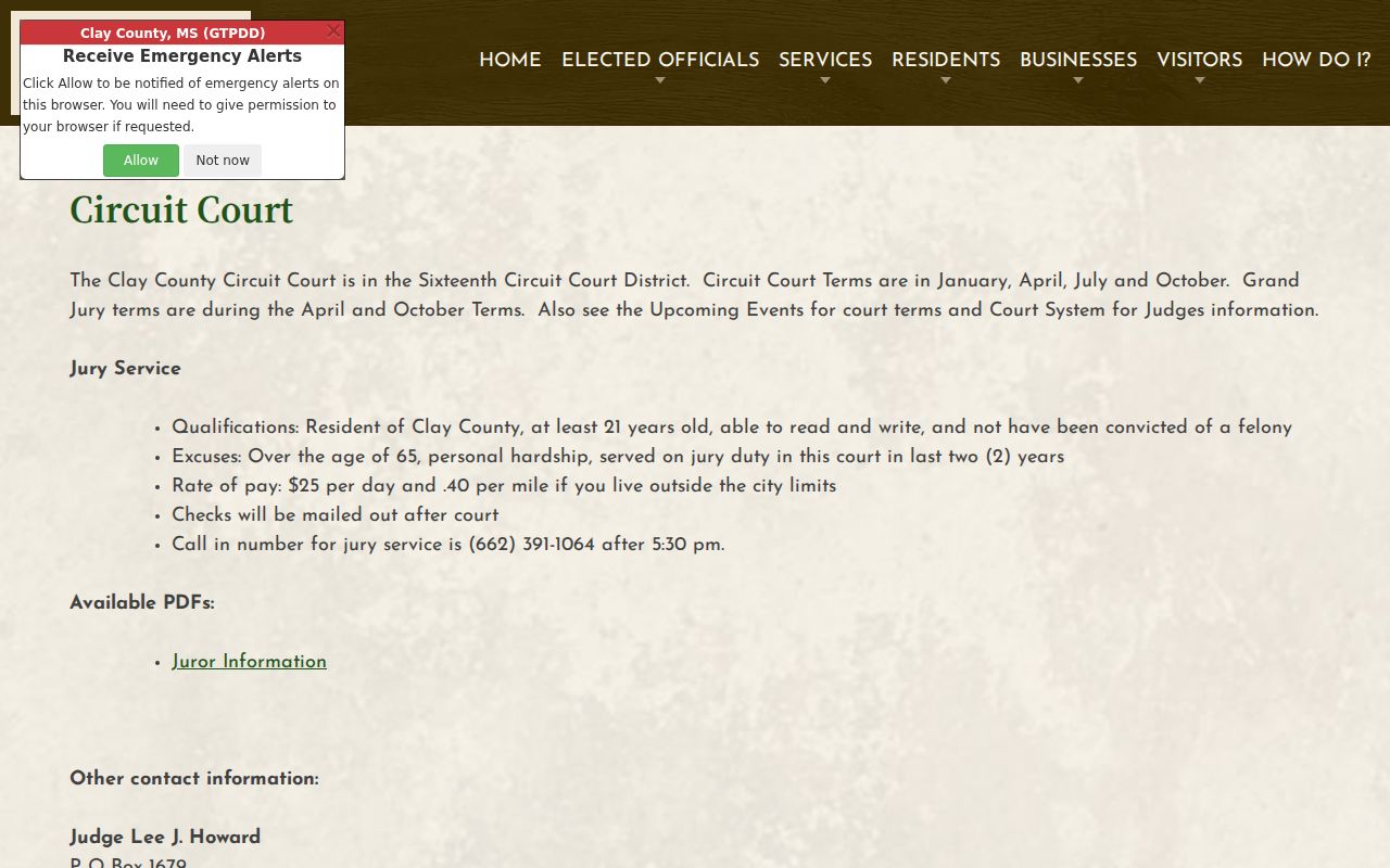 Clay County court dates and Circuit Court term information