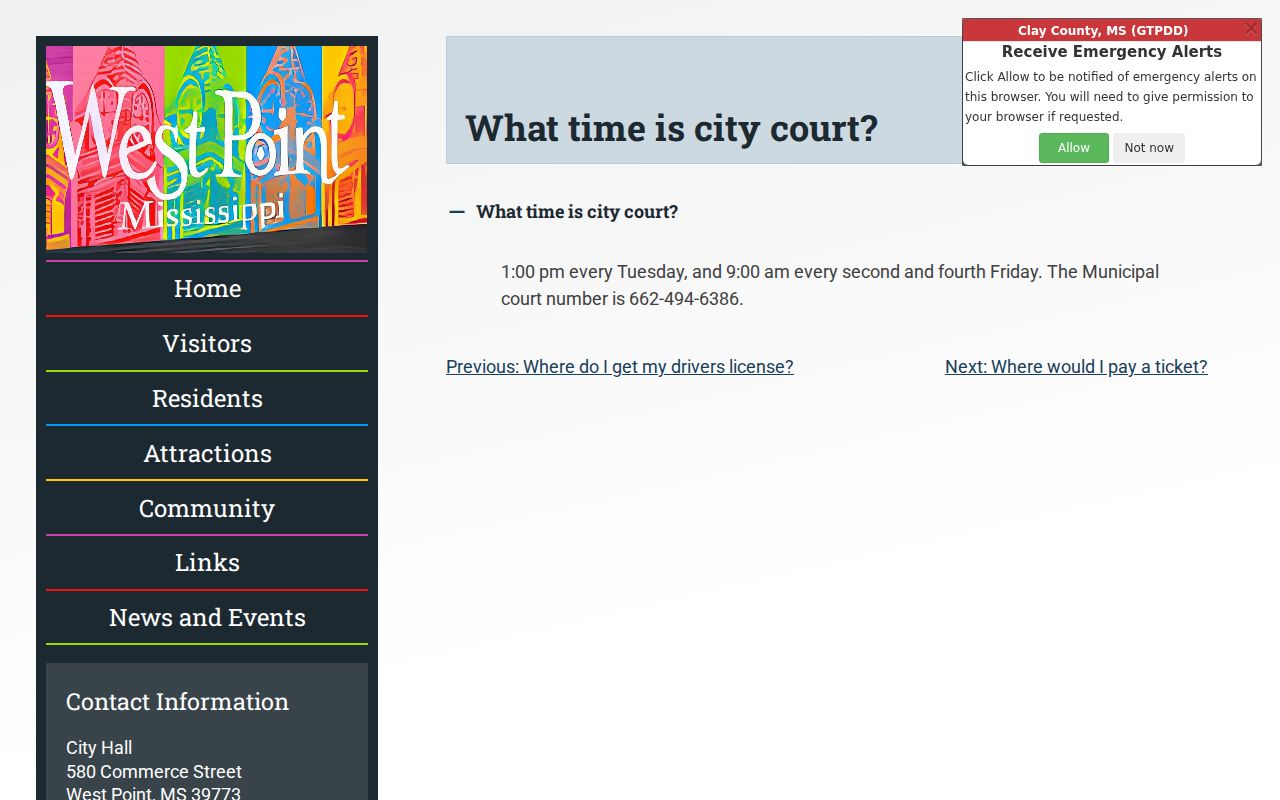 Clay County court dates through West Point Municipal Court schedule