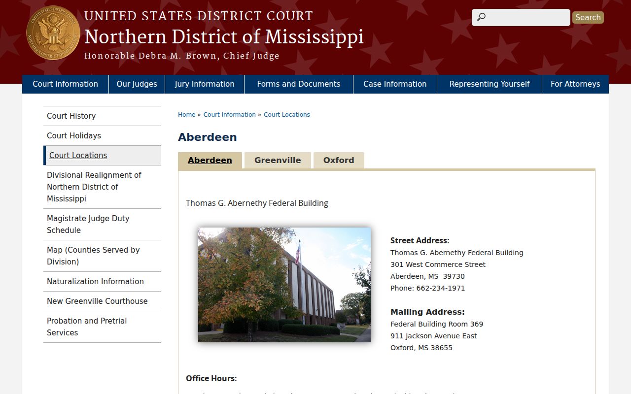 Clay County court records federal Aberdeen courthouse route