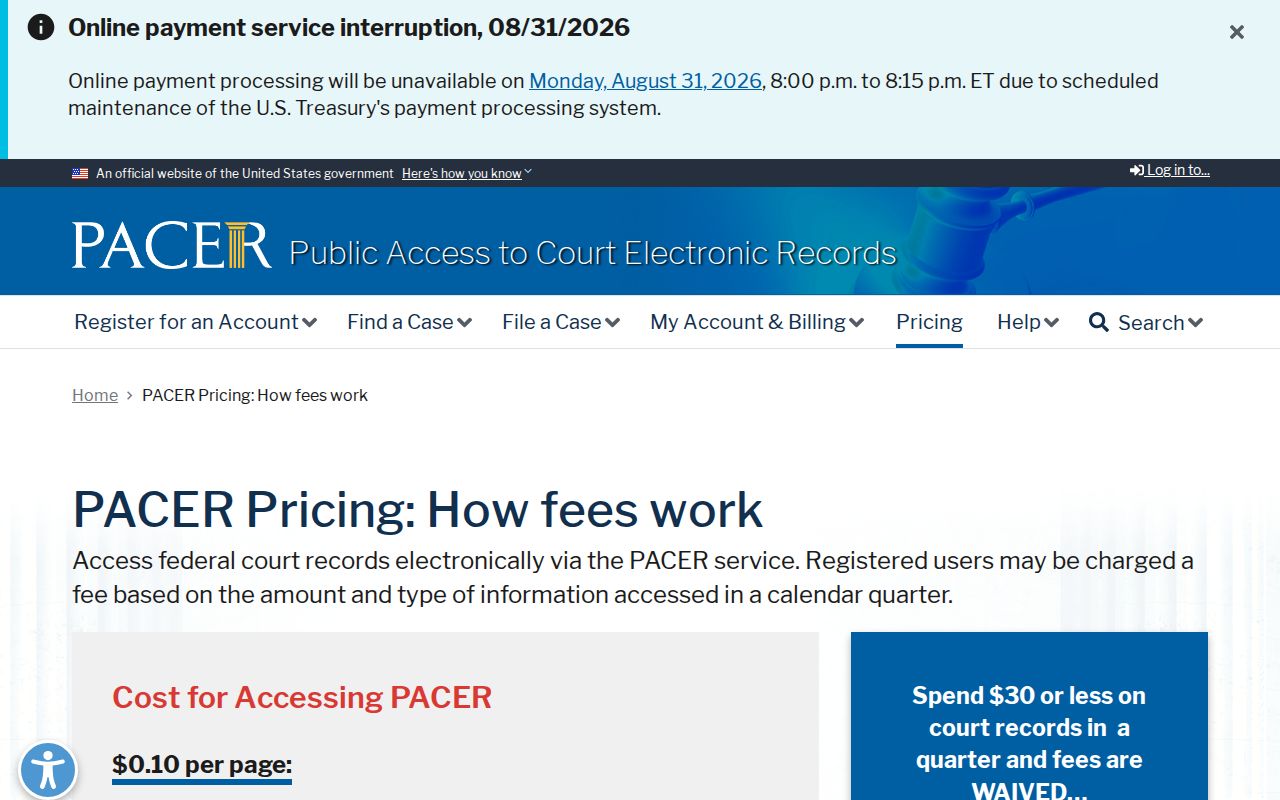 Clay County court records PACER federal fee information