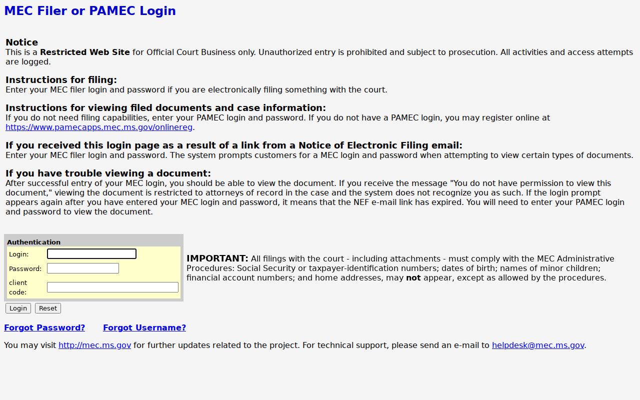 Clay County criminal docket access at the Sixteenth Circuit MEC login