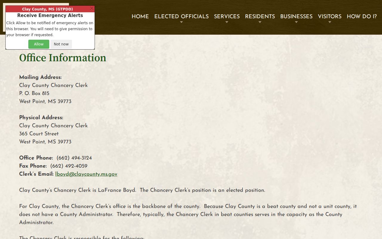 Clay County Chancery Clerk official office information page