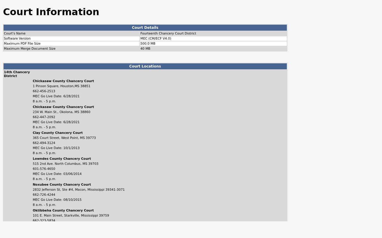 Fourteenth Chancery MEC CourtInfo page for Clay County location