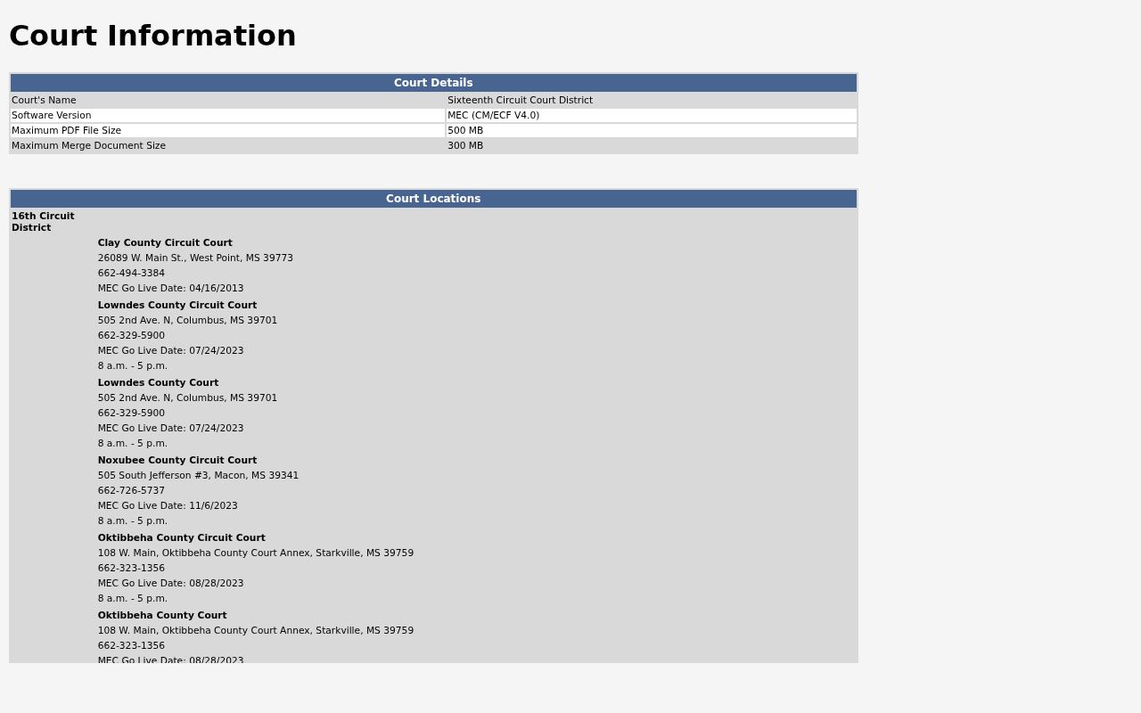 Sixteenth Circuit MEC CourtInfo page for Clay County Circuit Court