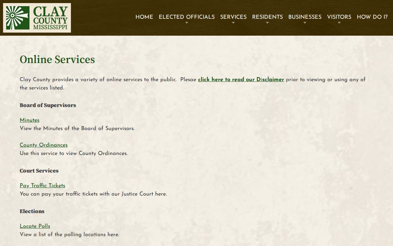 Clay County traffic tickets county online services page