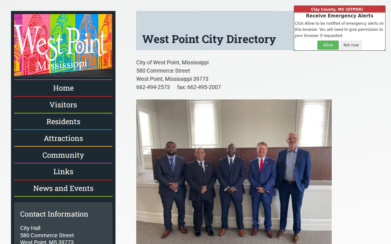 City of West Point official directory including Municipal Court contact information